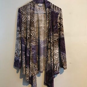 Caribe, long sleeve, multi color with leopard and plum colors, size M